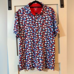 Good Good Golf Men's Floral Polo Shirt - Blue, Red, and White